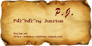 Páhány Jusztus névjegykártya
